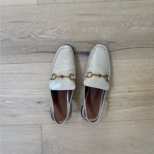 SHEIN cream mules with gold buckle